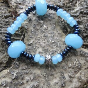 AGATE BLUE TONED HEMATITE STRETCH BRACELET