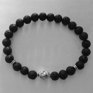 LAVA AND SILVER BHUDDA HEAD STRETCH BRACELET