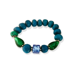 BLUE AND GREEN GLASS STRETCH BRACELET