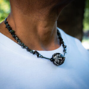 HEMATITE BLACK AND WHITE SEED NECKLACE