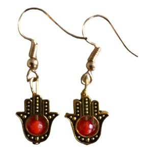 RED AGATE GOLD HAMSA EARRINGS