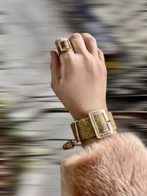 1920's Metallic Gold Buckle Crystal Cage Cuff