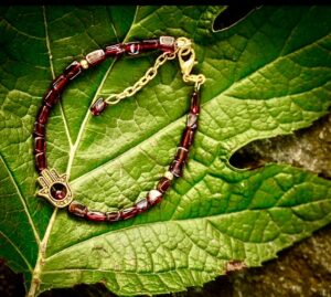 Garnet Hamsa Hand Adjustable Bracelet
